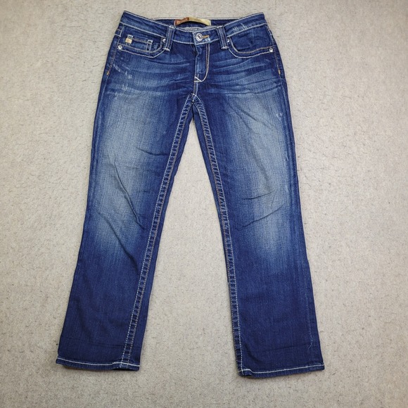 Big Star Rikki Low Rise Fit Jeans Womens 27 Crop Blue Dark Wash Thick Stitch - Picture 1 of 12